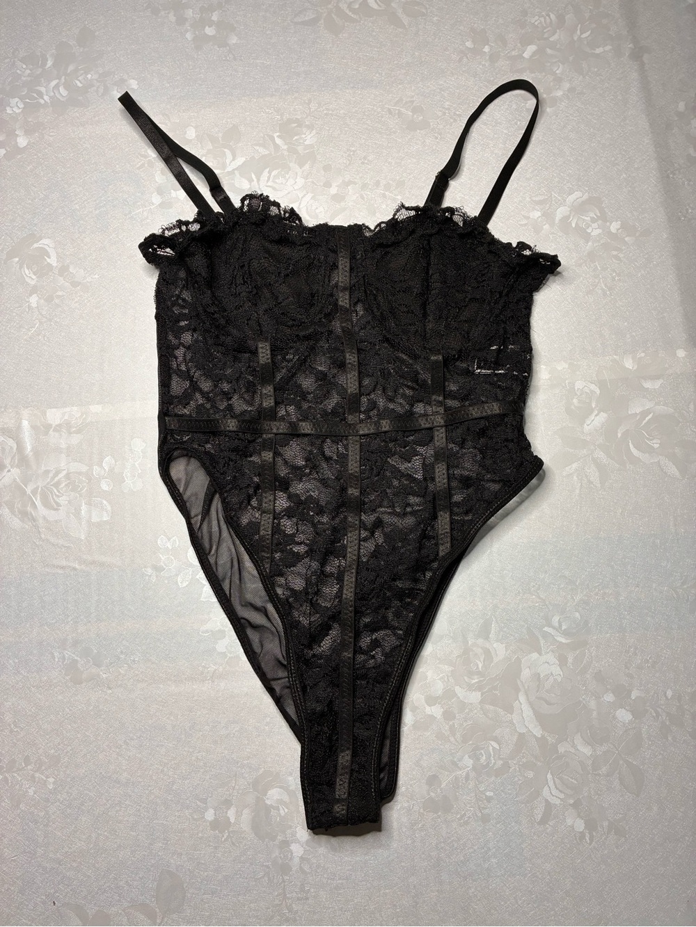 SHEIN Black Lace Sheer Teddy Bodysuit